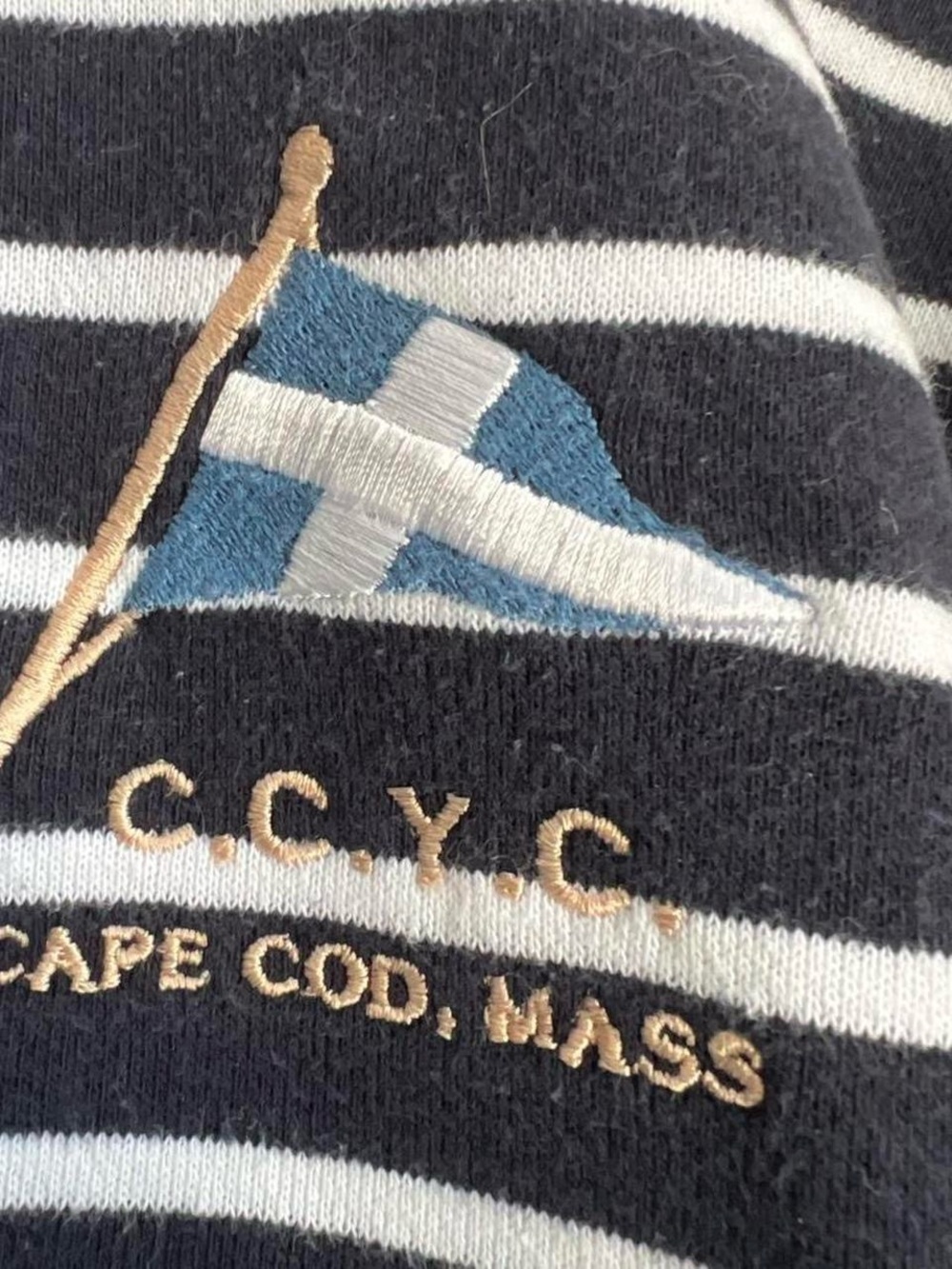 Men's Navy & White Striped Button-Neck Rugby Pullover - Picture 2 of 6